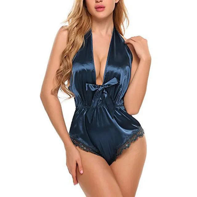Sexy Lace Satin Silk Lingerie Nightwear - Blue