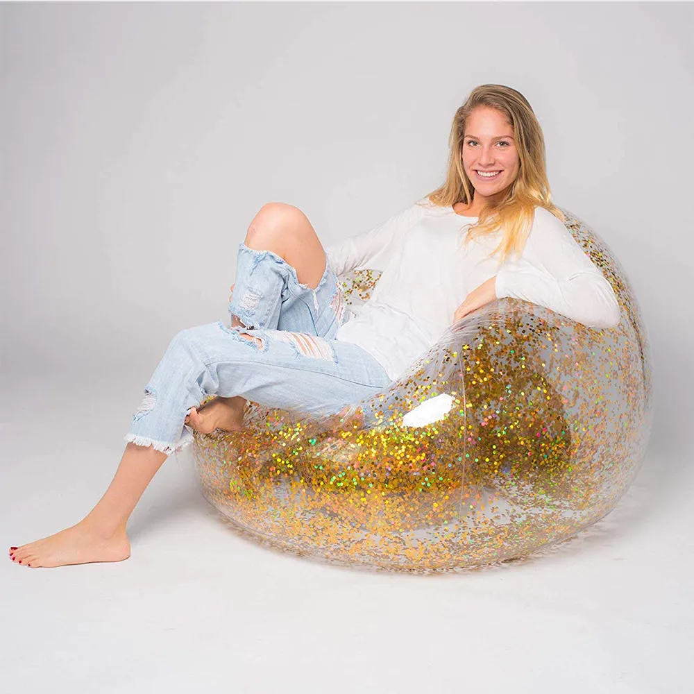 Transparent sequin inflatable home lazy sofa - Golden