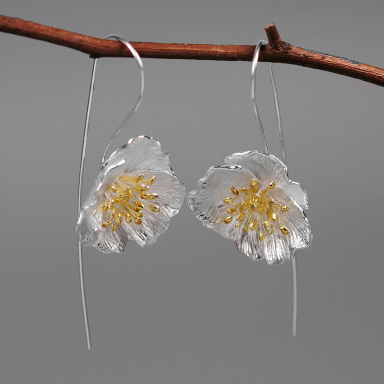 Artificial Flowers 925 Sterling Silver Earrings
