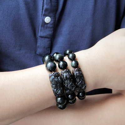 Natural Crystal Obsidian Black PI xiu bracelet