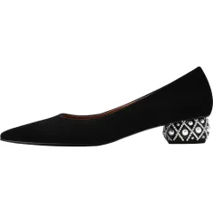 Low-heeled female pointed high-heeled shoes - Black - View 1