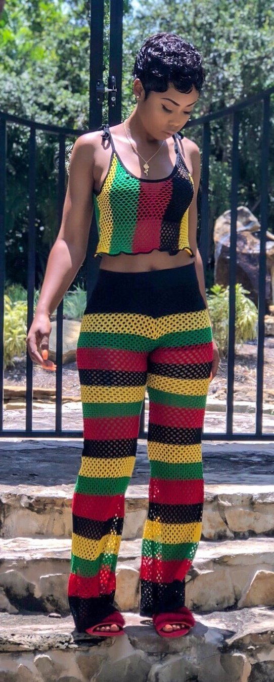 Personality mesh print stripe sleeveless two pieces