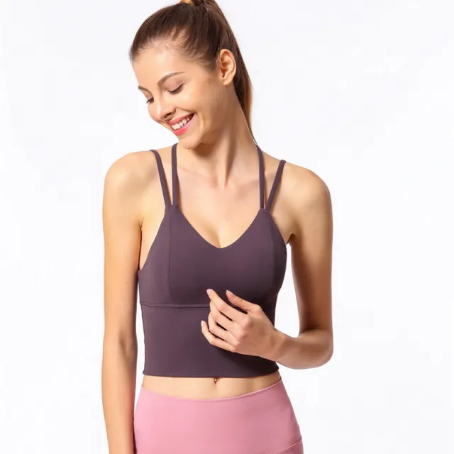 Sexy Top Short Sport Tank Women Cross Shoulder Strap Gym Sports Running Tracksuit Vest Dark Purple - Shop at LoveMi
