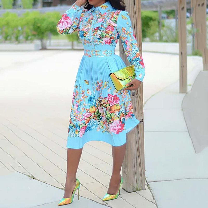 Country pattern pleated dress