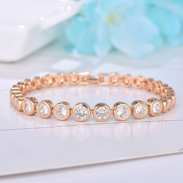 Zircon-plated champagne gold round diamond bracelet