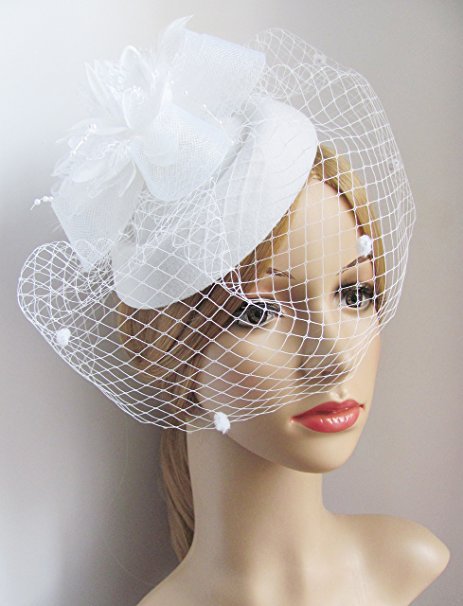 Headdress Net yarn Headdress Top hat Hair accessories White - Shop at LoveMi
