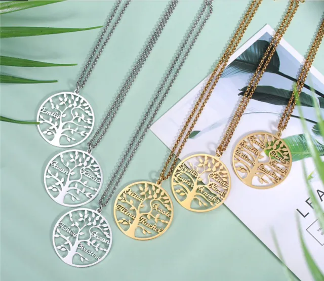Family Tree Name Necklace Tree Of Life Stainless Steel Customised Necklace Gold - Shop at LoveMi