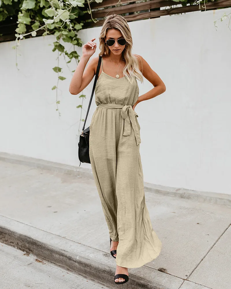Sling jumpsuit with wide legs - Khaki
