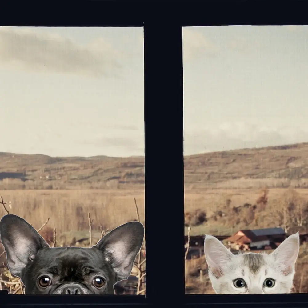 Funny 3D Cat Dog Half Face Peeking Car Stickers - 5 Stickers