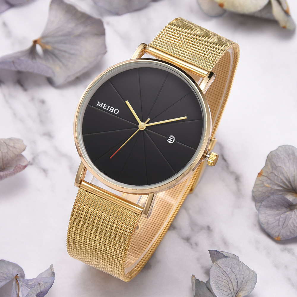 Mens Black Mesh Watch Minimalist Ultra Thin Quartz Analog Date Wristwatch