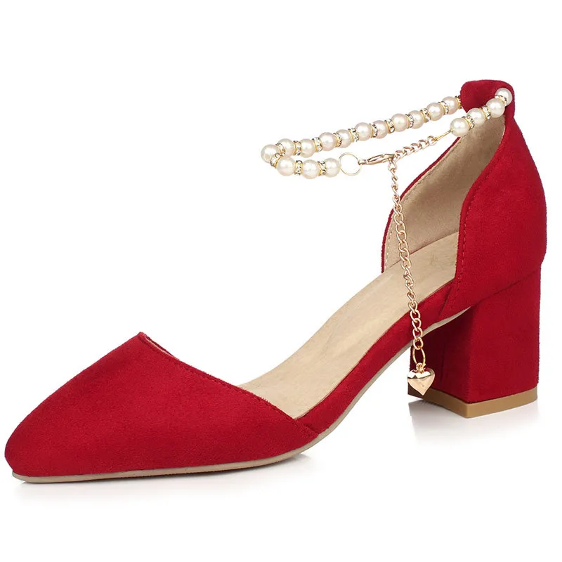 High Heel Sandals Green Suede Pearl Toe Sandals - Red