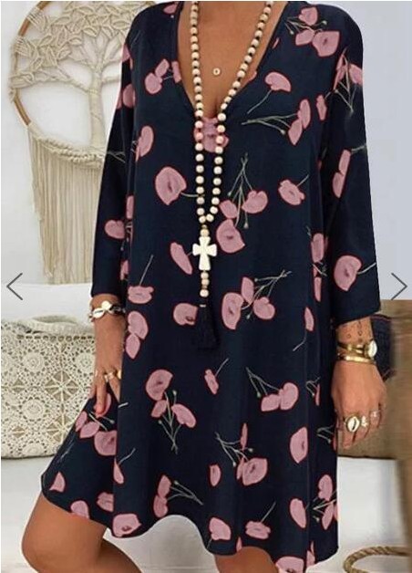 V-neck loose print long sleeves