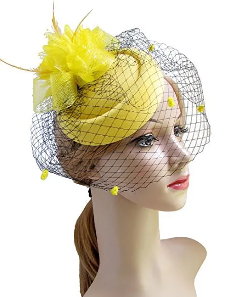 Headdress Net yarn Headdress Top hat Hair accessories Yellow - Shop at LoveMi