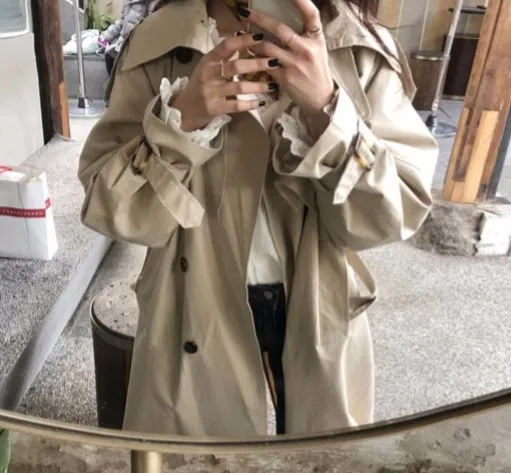 Women's mid length Korean coat Khaki - Shop at LoveMi