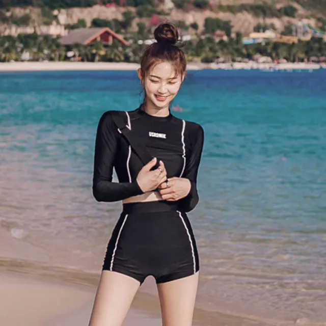 Conservative sunscreen long sleeve swimwear Black - Shop at LoveMi