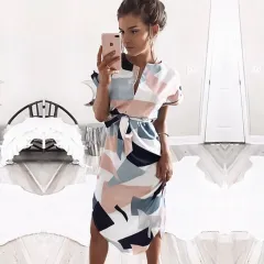 Sexy V-neck print midi dress - Colorful - View 1