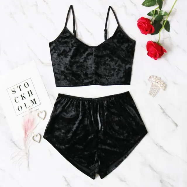 Sexy V neck gold diamond lingerie Black - Shop at LoveMi