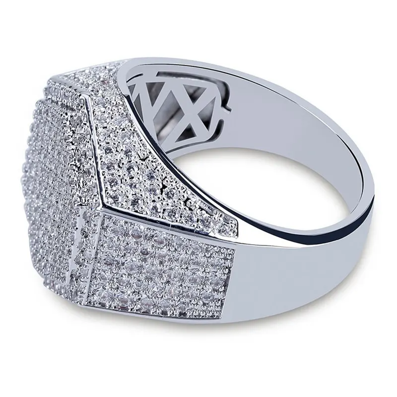 Hip Hop Man Ring Micro Pave CZ Silver Gold