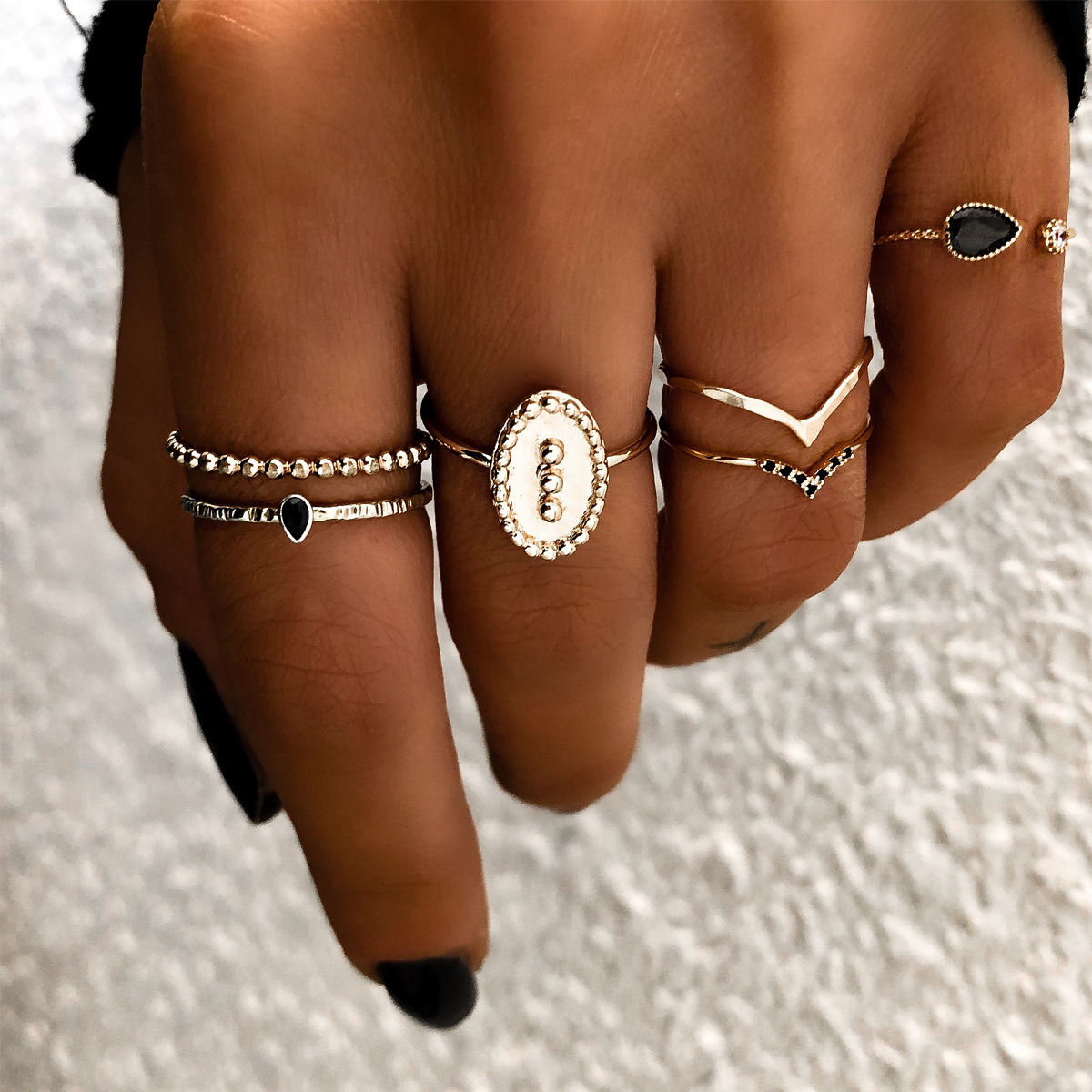 Water Drop Diamond Simple Fashion Ring Set of 6pc