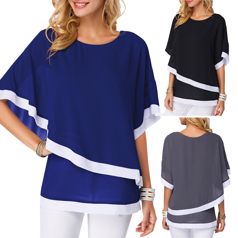 Loose Chiffon Top with Bat Sleeve Blouse