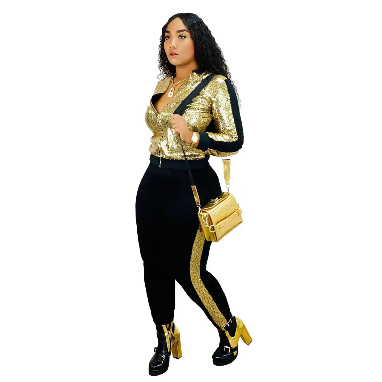 Multicolor sequin stitching zipper set