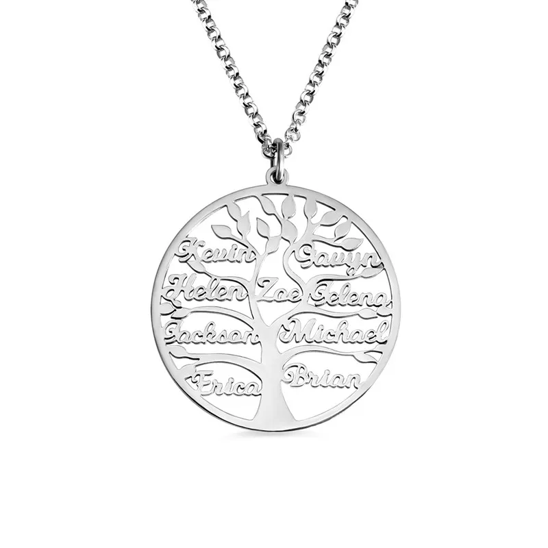 Sliver Family Tree Name Necklace Tree Of Life Stainless Steel Customised Necklace - Sliver