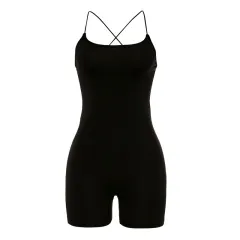 Sexy backless slim bodysuit women - Black - View 1