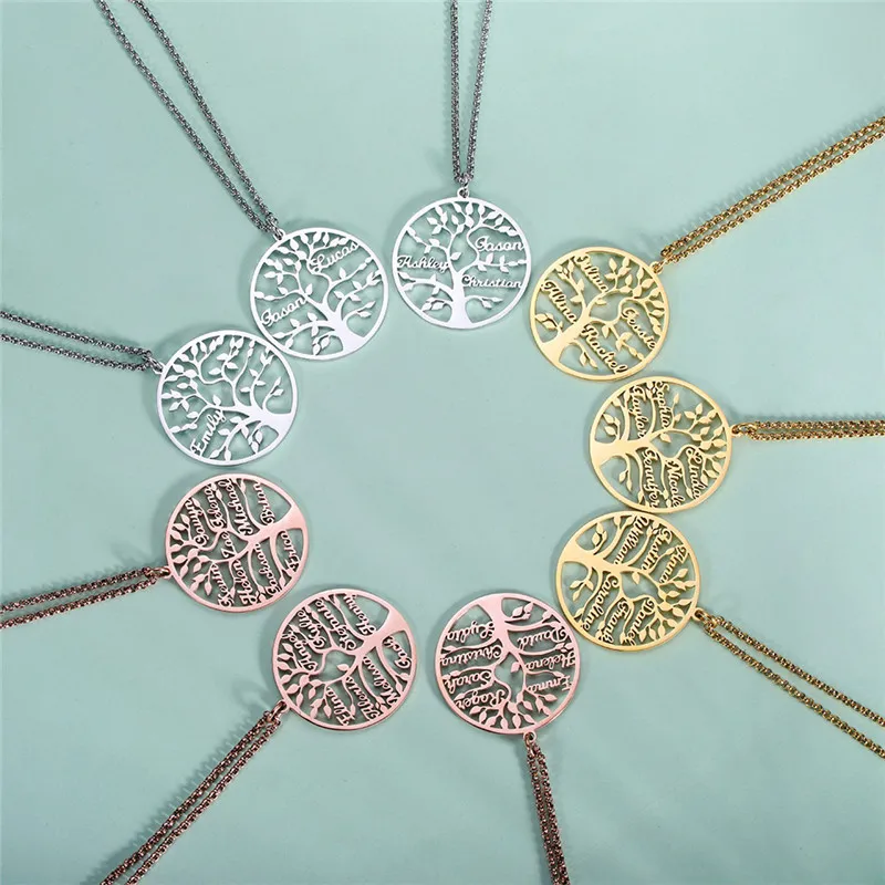 Gold Family Tree Name Necklace Tree Of Life Stainless Steel Customised Necklace - Ss