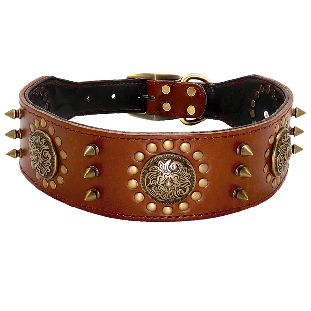 Studded Dog Collar Large Dog Anti Bite Stud Dog Collar Brown - Shop at LoveMi