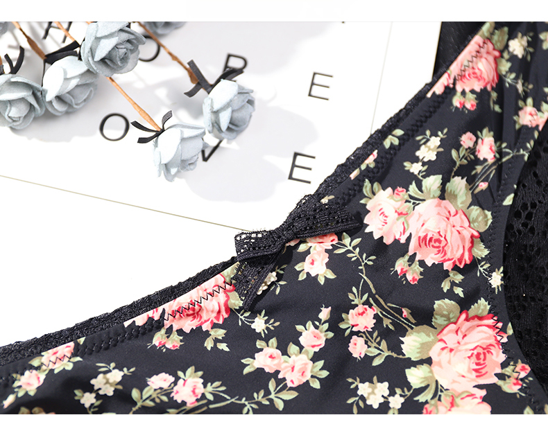 Lace Trim Floral Print Bra Set