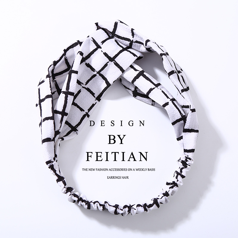 Fabric cross knotted bow chiffon floral headband White Plaid - Shop at LoveMi