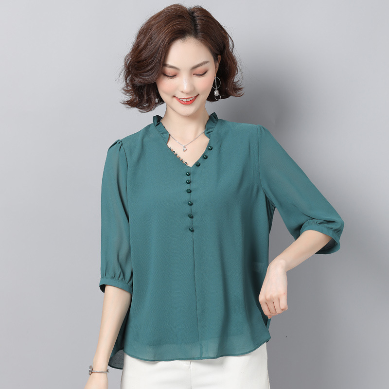 Mom summer short sleeve fashion chiffon shirt