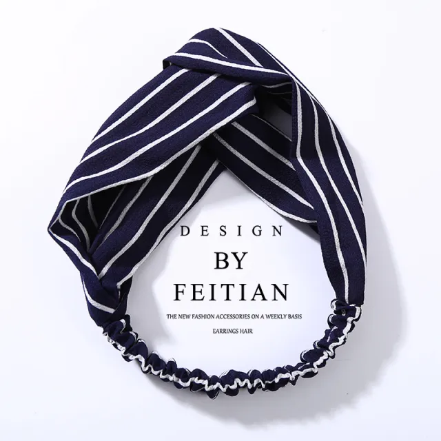 Fabric cross knotted bow chiffon floral headband Navy Blue Stripes - Shop at LoveMi