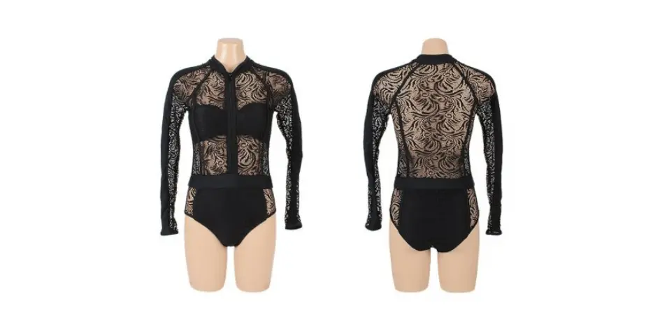 Women's Long Sleeve Lace One-Piece Swimsuit with Front Zipper