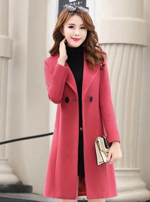 Medium long style woollen coat Korean version of autumn and winter fashion slim woolen coat