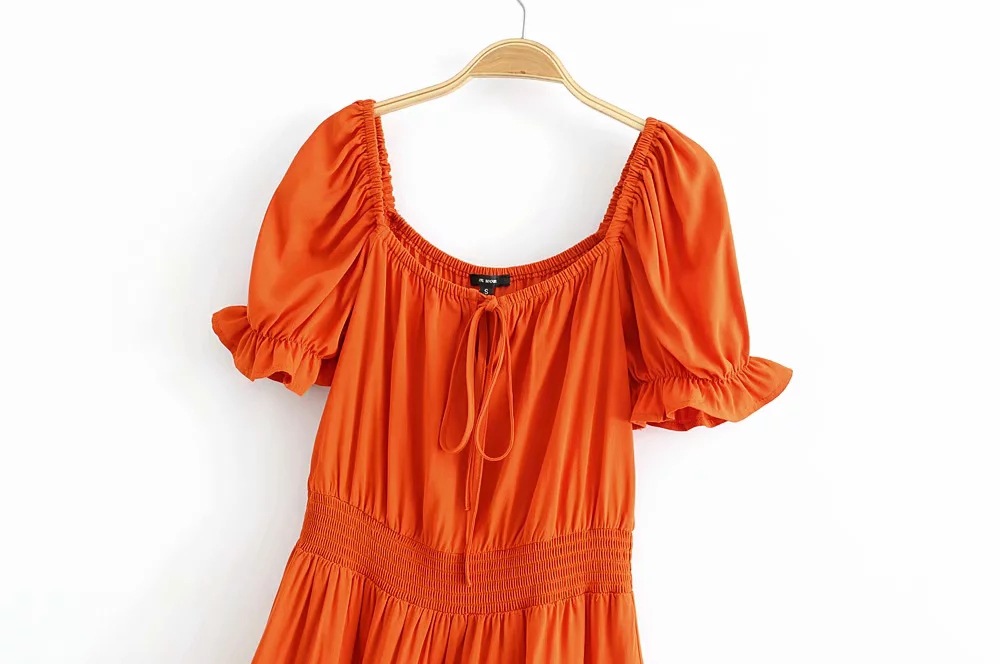 Puff Sleeve Elastic Waist Dress