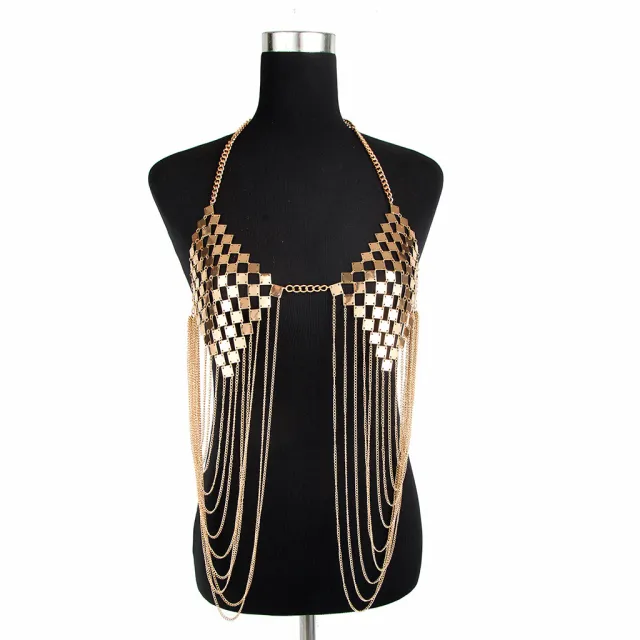 Sheet metal bra body chain tassel Gold - Shop at LoveMi