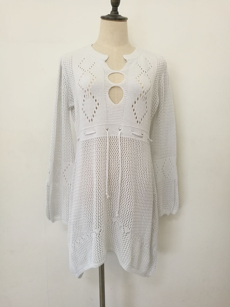 Hollow Knit Flare Sleeve Beach Blouse Vacation Bikini Blouse