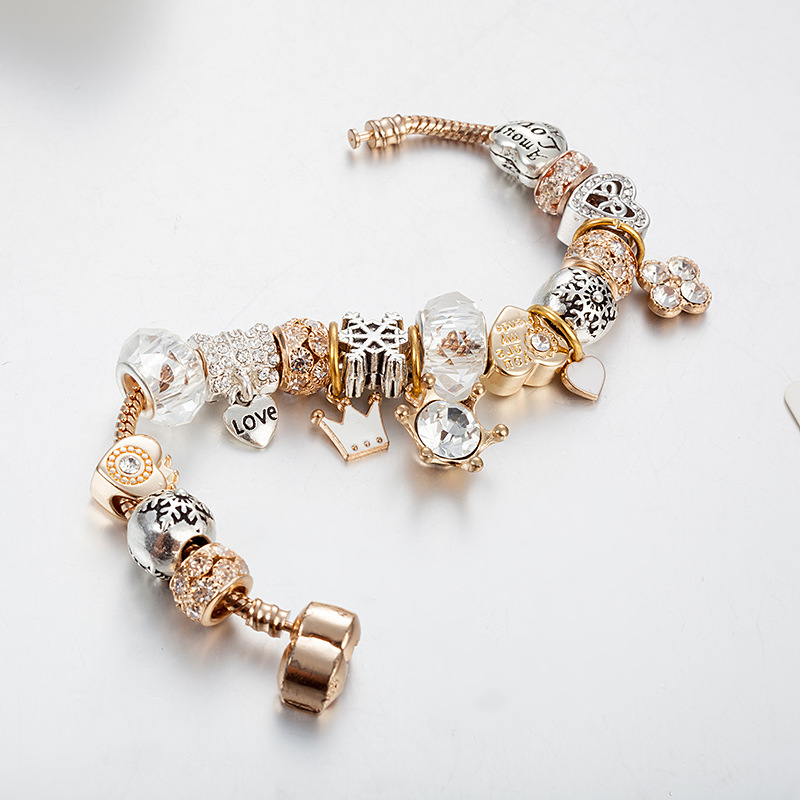 Crystal Beaded Bracelet Crown Love Snowflake Pendant