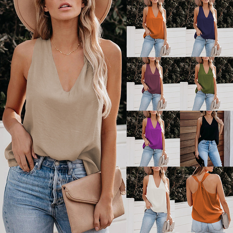 V-neck strap solid color wild vest