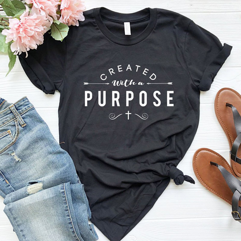Created with A Purpose Cross Sleeve T-Shirt