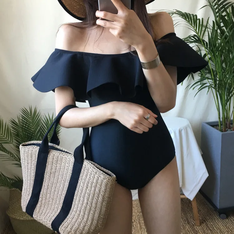 Ruffled one-piece bikini - Black