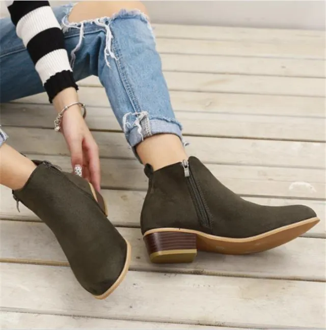 Spring Autumn New Woman Boots Low Heels Green - Shop at LoveMi