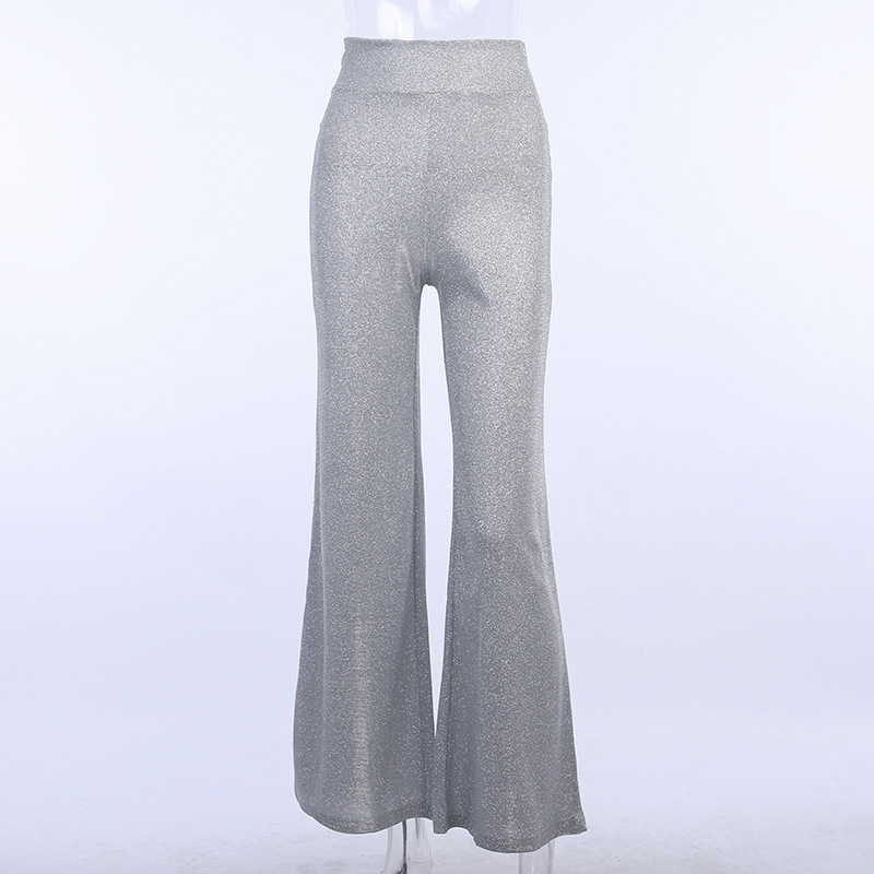 Title 2, Silver shiny wide-leg pants for a glamorous, co...