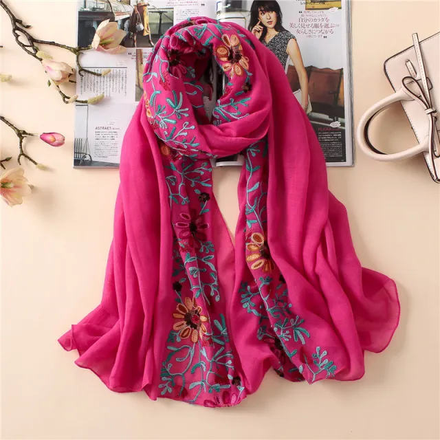 Embroidered cotton scarf Red - Shop at LoveMi