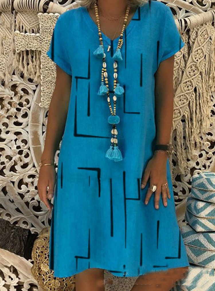 Printed V-neck Dress Women