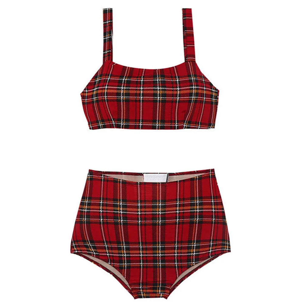 Plaid split swimsuit - Red