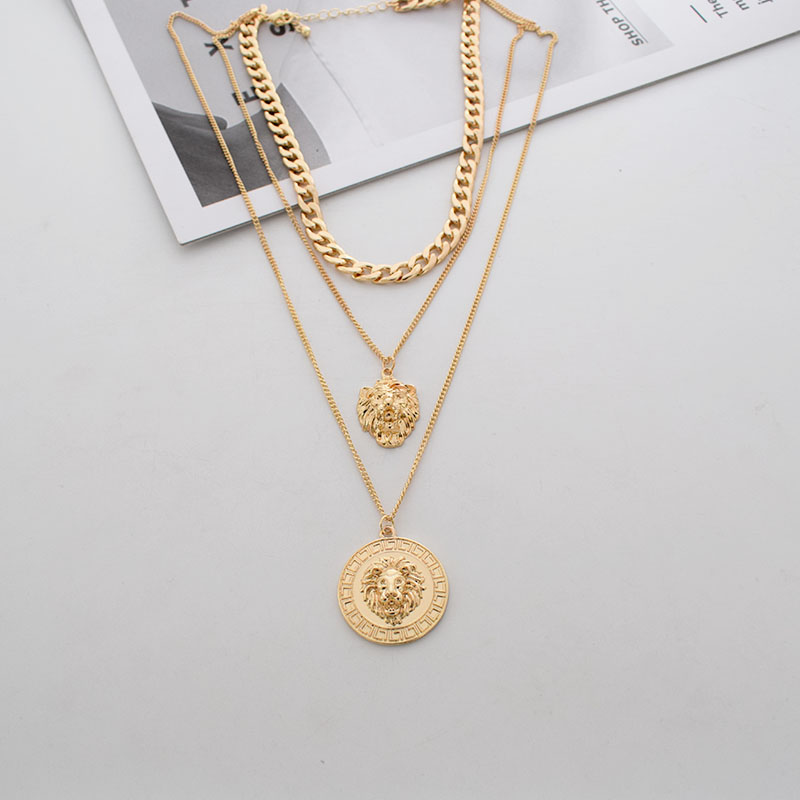 Fashionable Large Layered Lion Head Necklace
