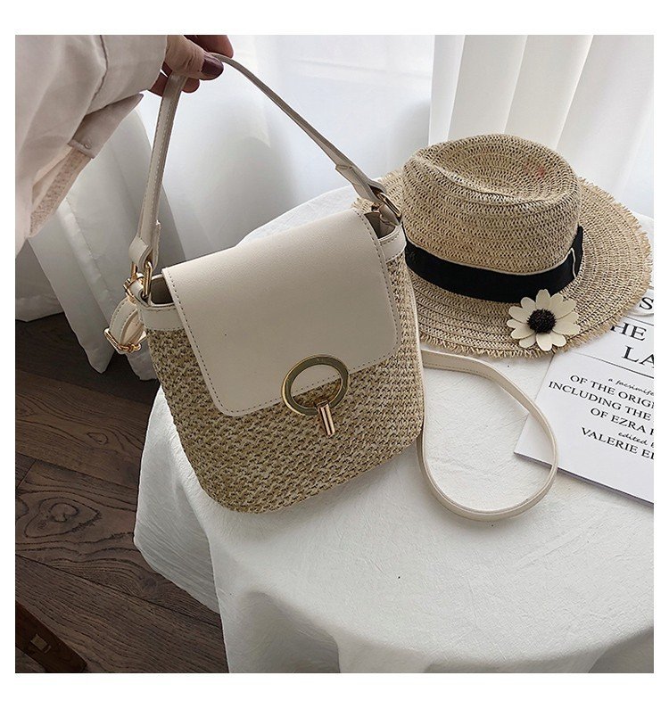 Summer new simple straw shoulder beach bag