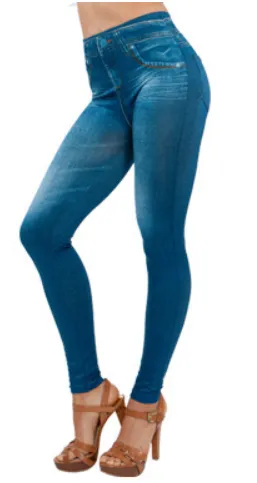 Fake Pocket Corset Denim Leggings Blue - Shop at LoveMi